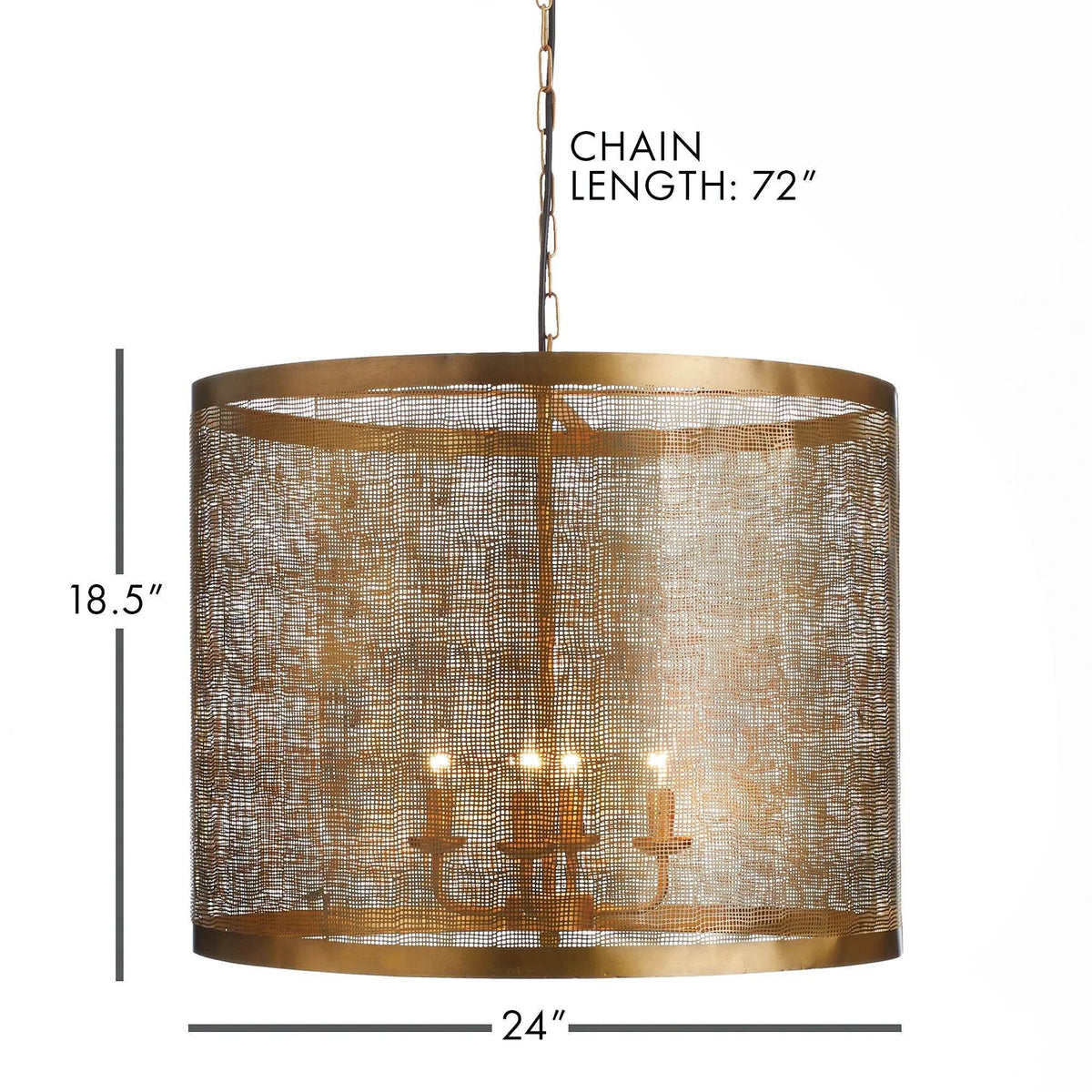 Antique Brass Drum Chandelier with Mesh Detail