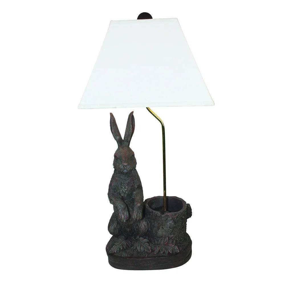 Dark Oak Rabbit Table Lamp with White Shade