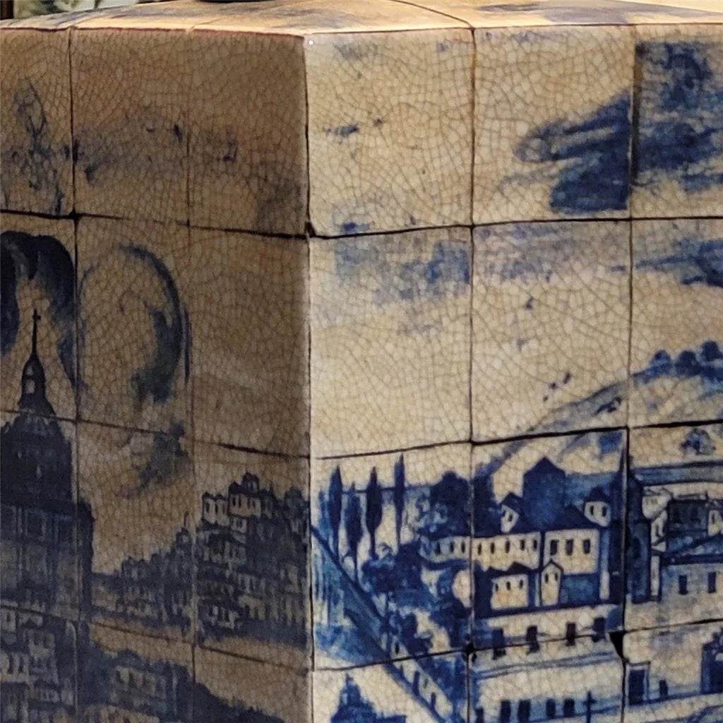 Blue & White Porcelain Village Table Lamp - 33 in