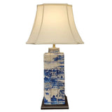 Blue & White Porcelain Village Table Lamp - 33 in