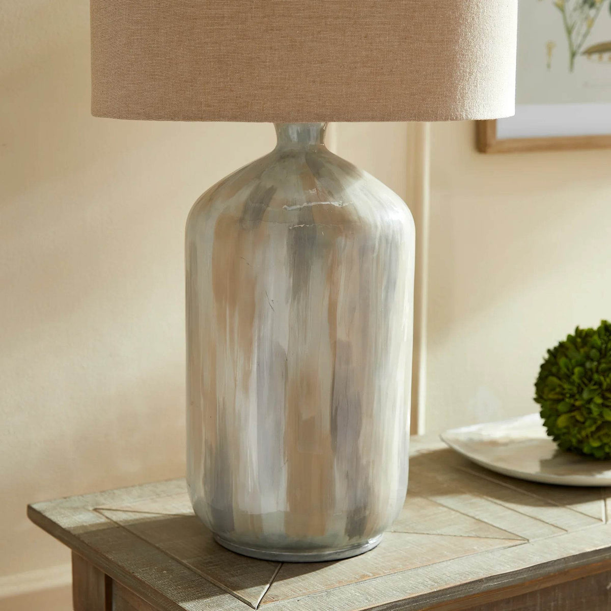 Cream Enameled Iron Table Lamp with Linen Shade