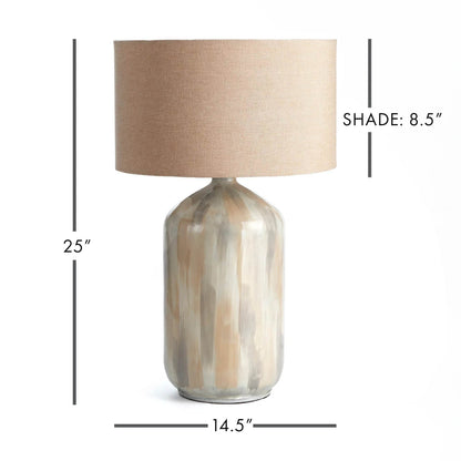 Cream Enameled Iron Table Lamp with Linen Shade