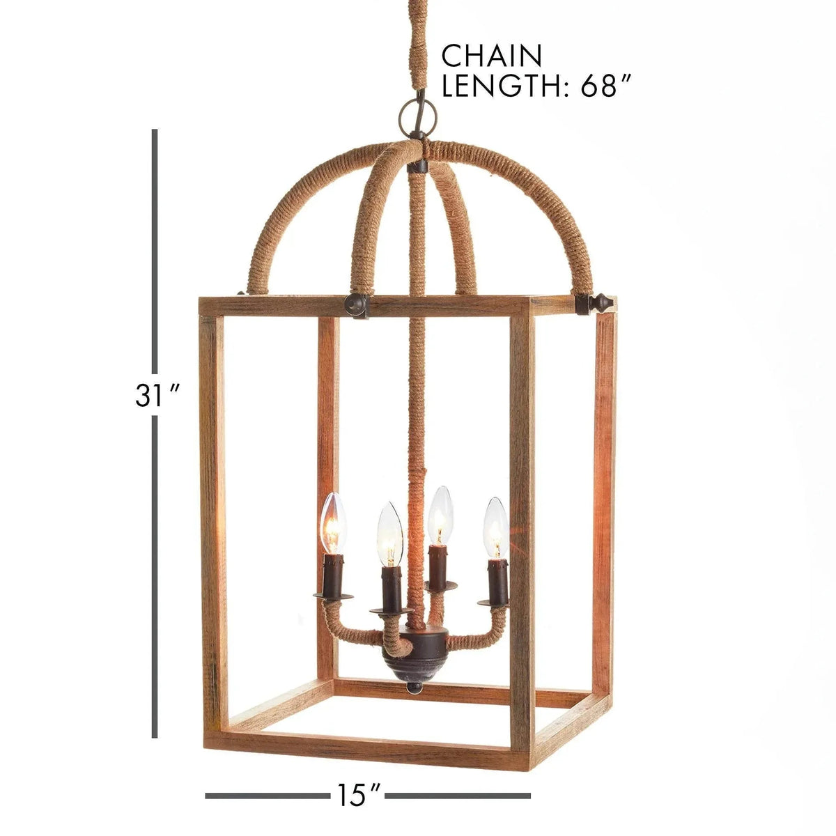 Rustic Mango Wood Chandelier with Jute-Wrapped Cord