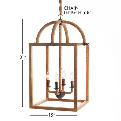 Rustic Mango Wood Chandelier with Jute-Wrapped Cord