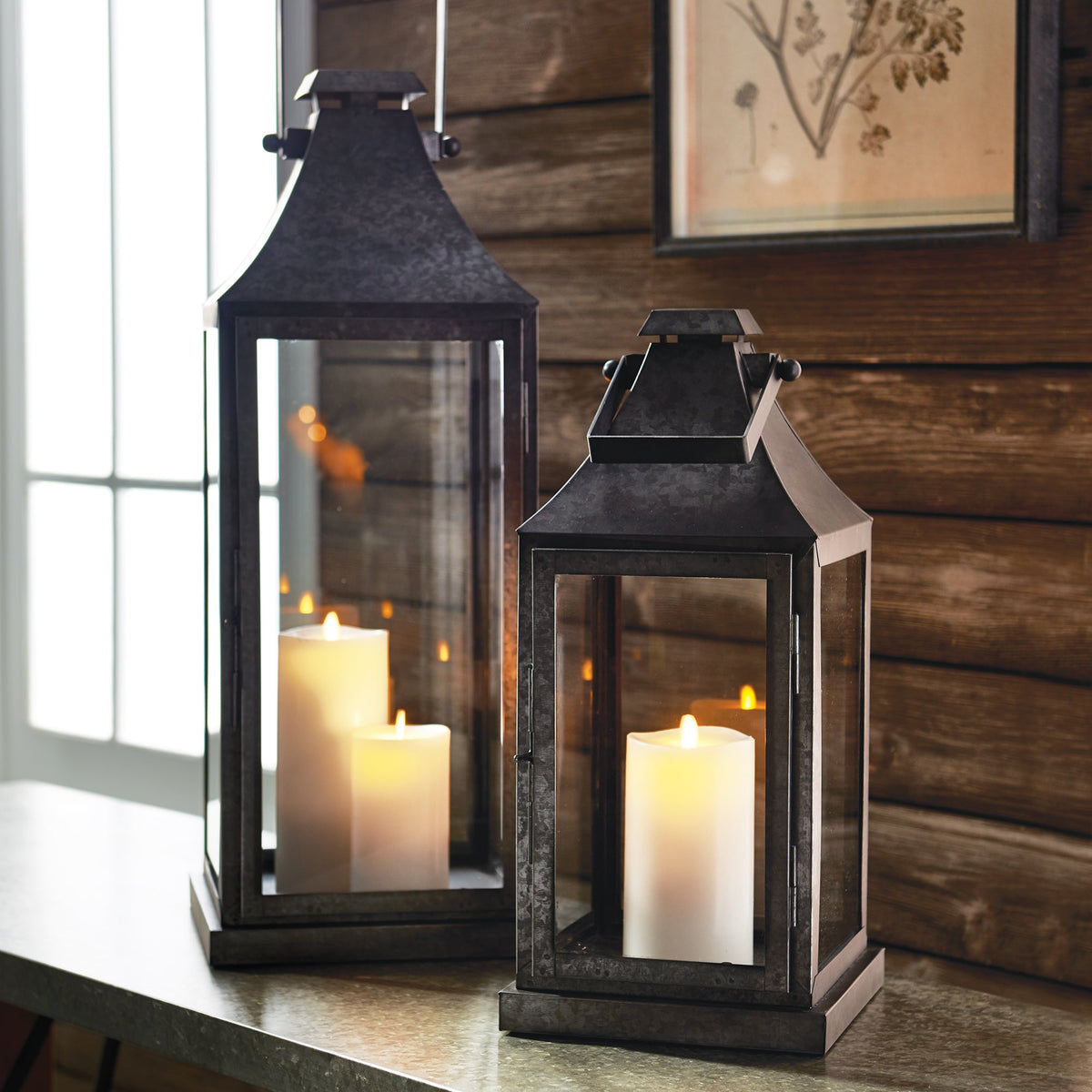 Galvanized Metal & Glass Lantern
