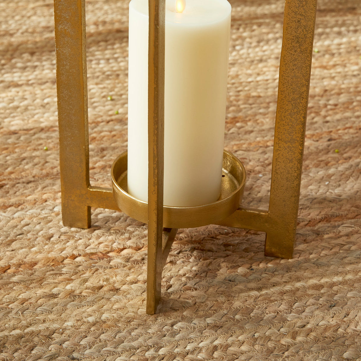 Geometric Metal Lantern with Glass Hurricane