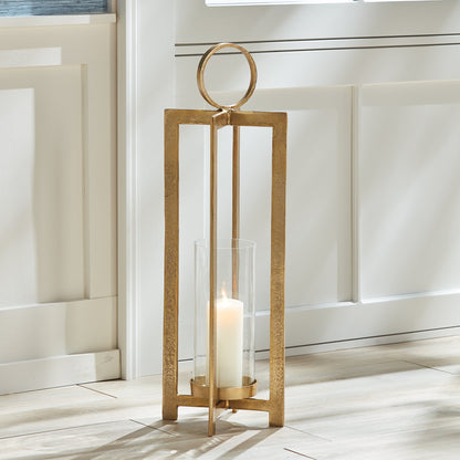 Geometric Metal Lantern with Glass Hurricane