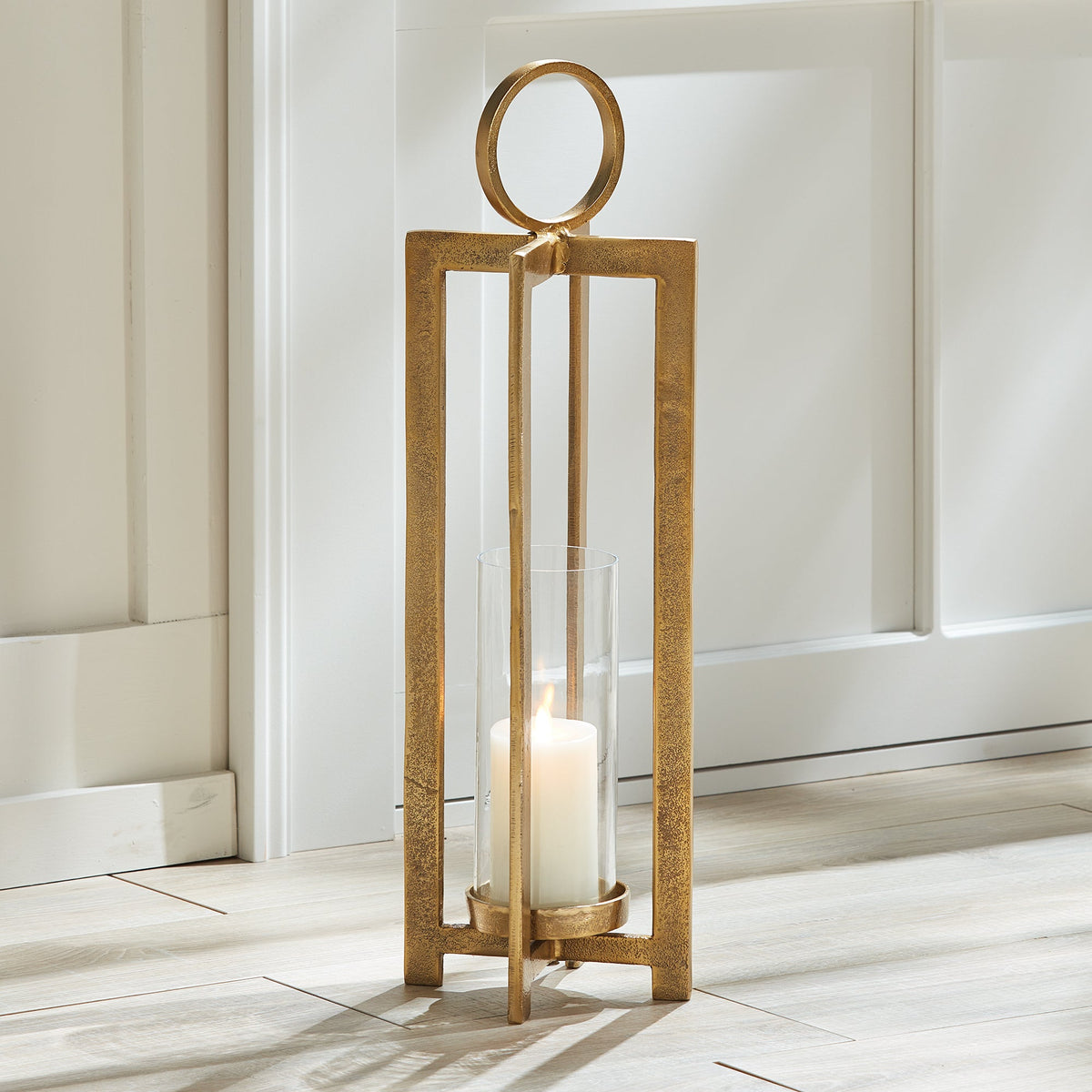 Geometric Metal Lantern with Glass Hurricane