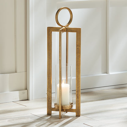 Geometric Metal Lantern with Glass Hurricane