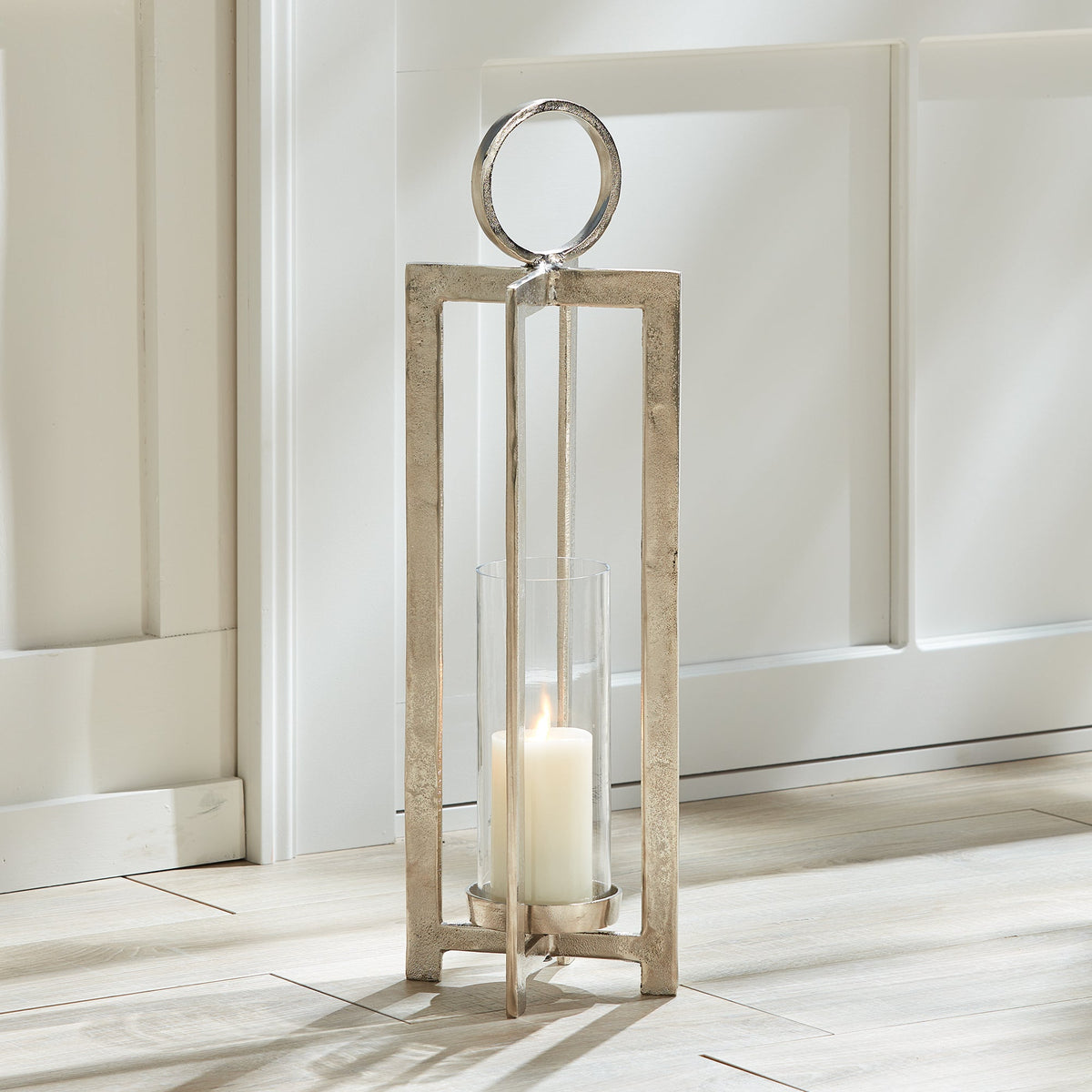 Geometric Metal Lantern with Glass Hurricane