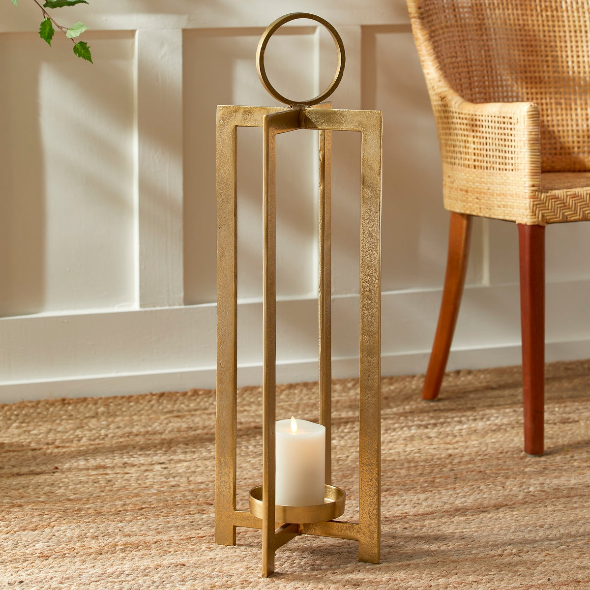 Geometric Metal Lantern with Glass Hurricane
