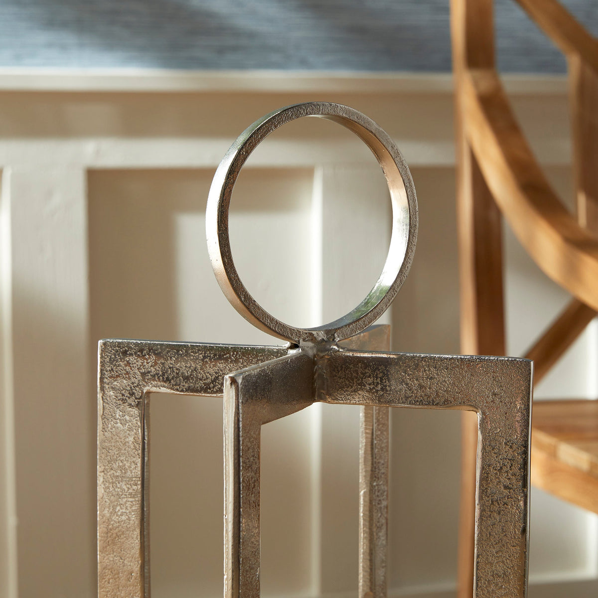 Geometric Metal Lantern with Glass Hurricane