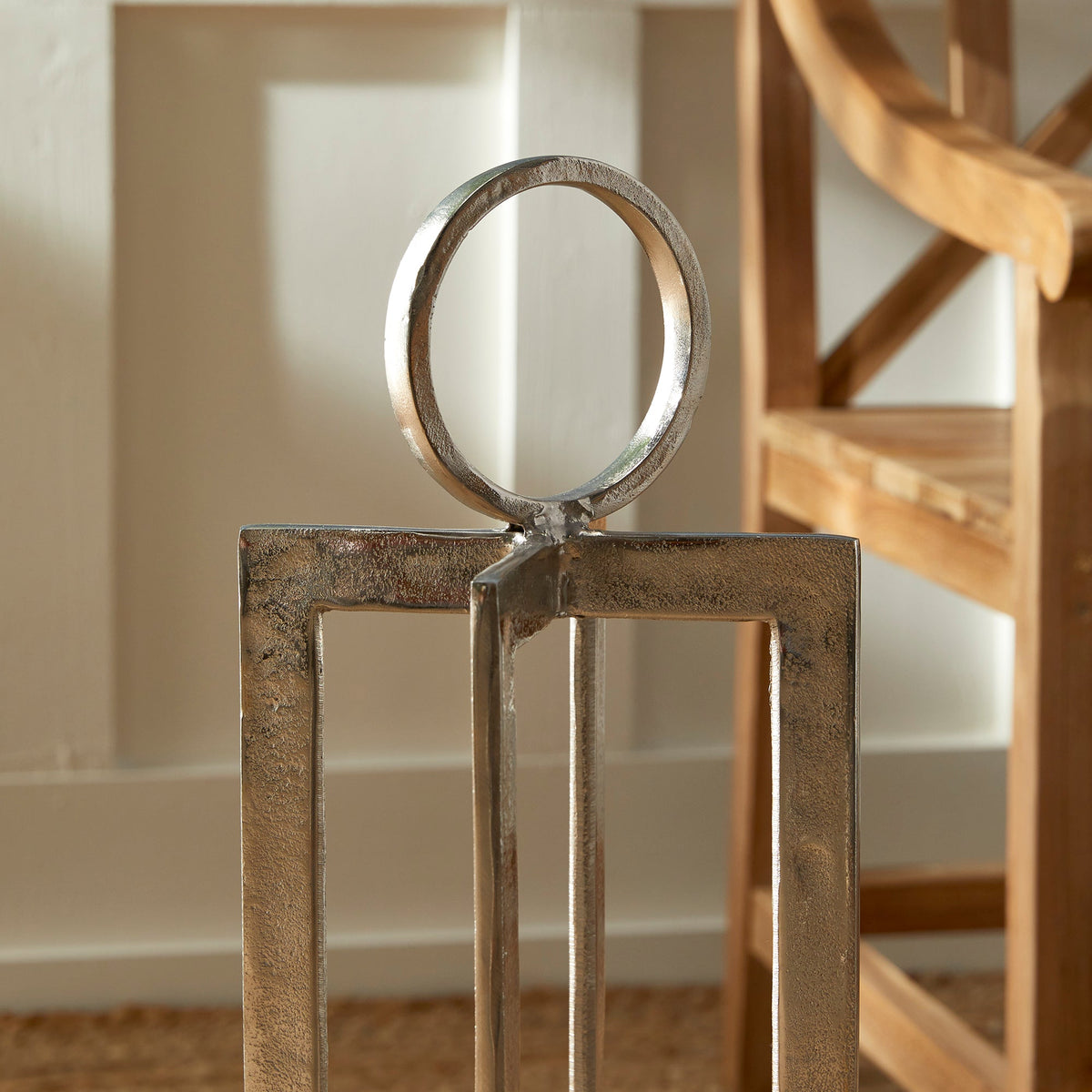 Geometric Metal Lantern with Glass Hurricane