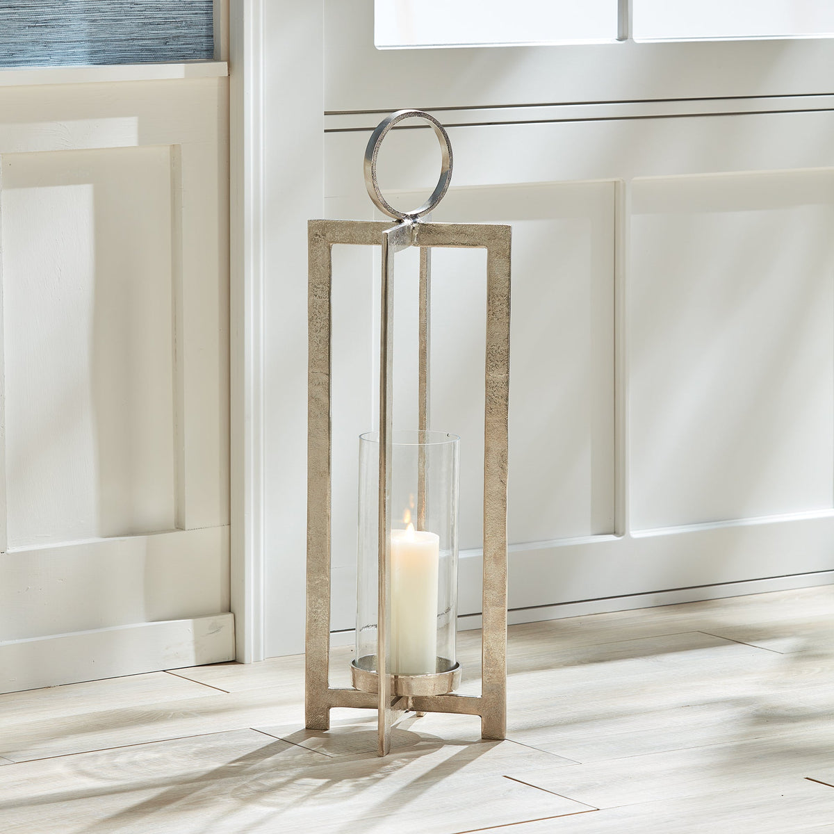 Geometric Metal Lantern with Glass Hurricane