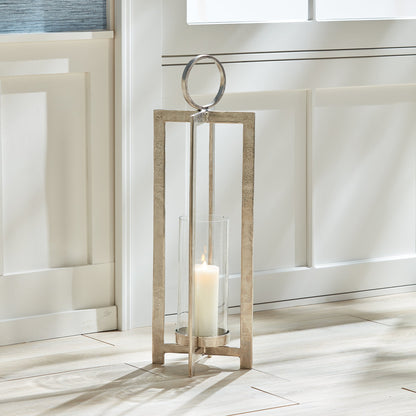 Geometric Metal Lantern with Glass Hurricane