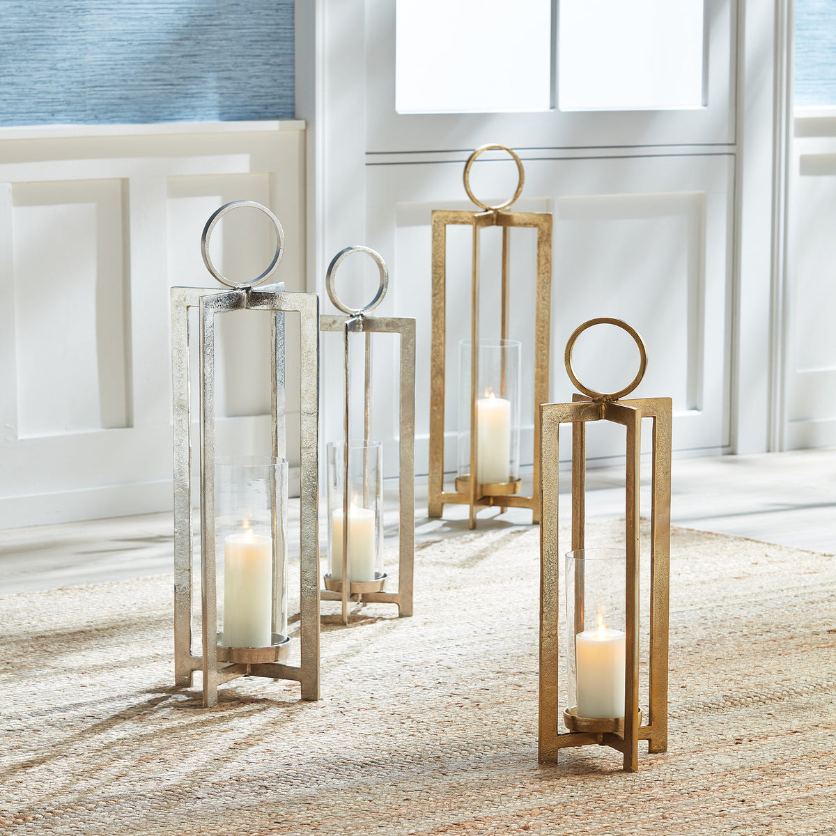 Geometric Metal Lantern with Glass Hurricane