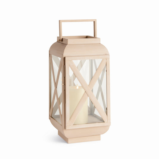 Sandstone-Finish Glass Outdoor Candle Lantern