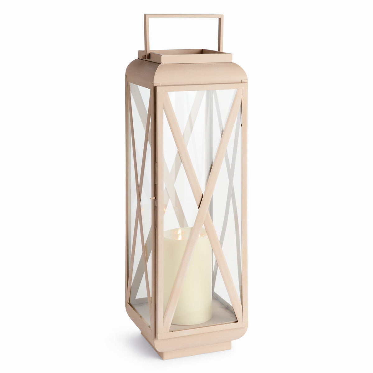 Sandstone-Finish Glass Outdoor Candle Lantern