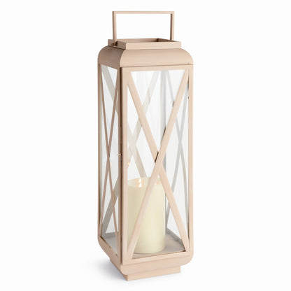 Sandstone-Finish Glass Outdoor Candle Lantern