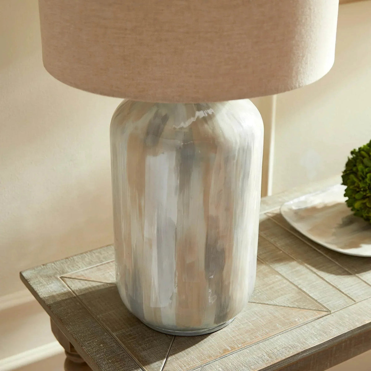 Cream Enameled Iron Table Lamp with Linen Shade