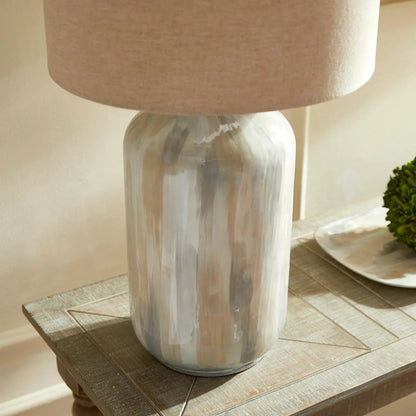 Cream Enameled Iron Table Lamp with Linen Shade