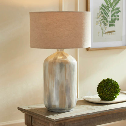 Cream Enameled Iron Table Lamp with Linen Shade