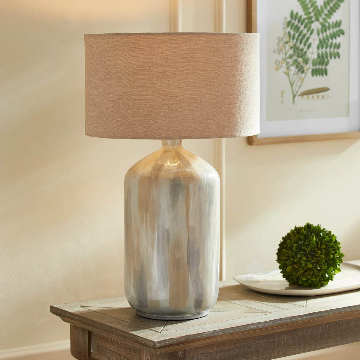 Cream Enameled Iron Table Lamp with Linen Shade