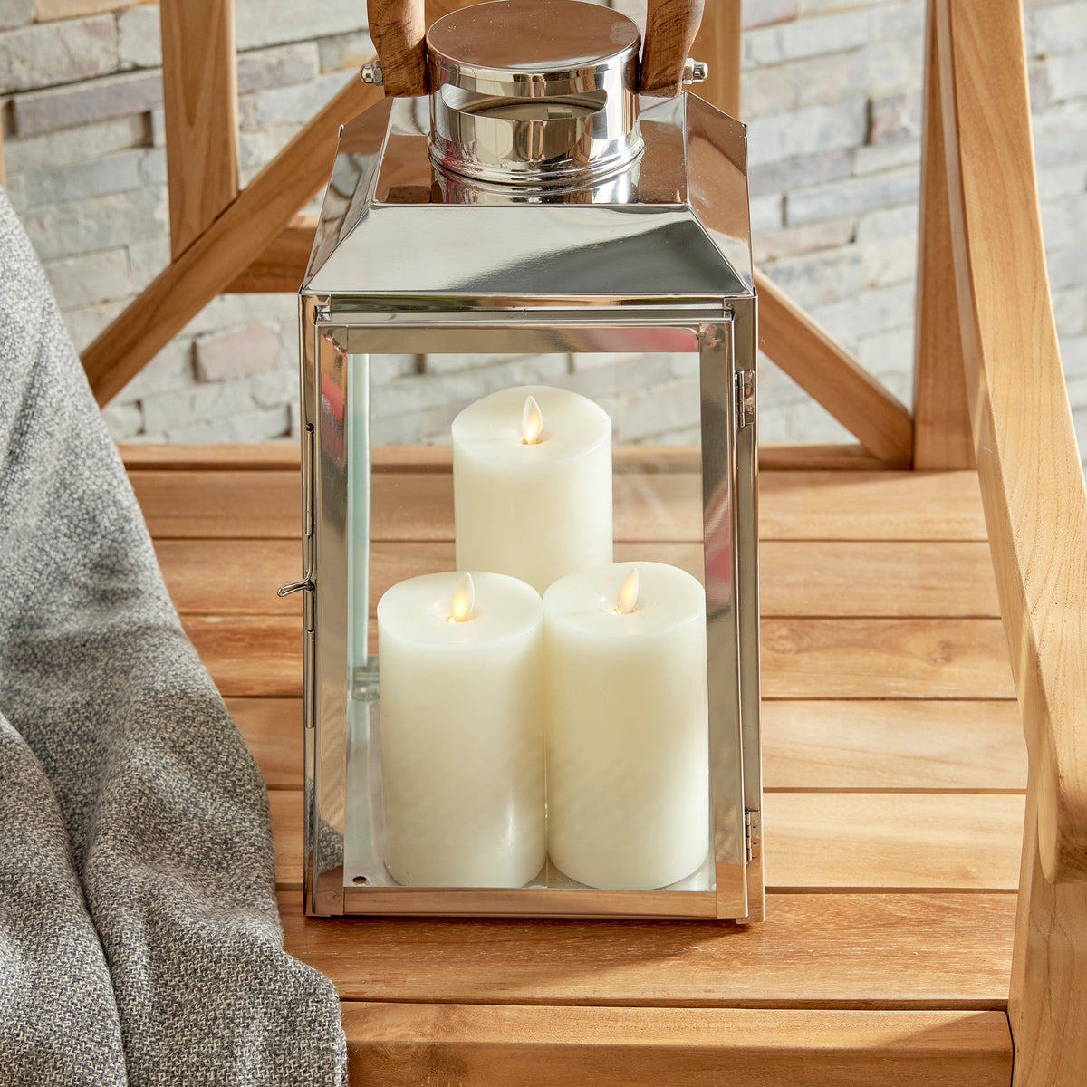 Stainless Steel Outdoor Lantern with Teak Handle