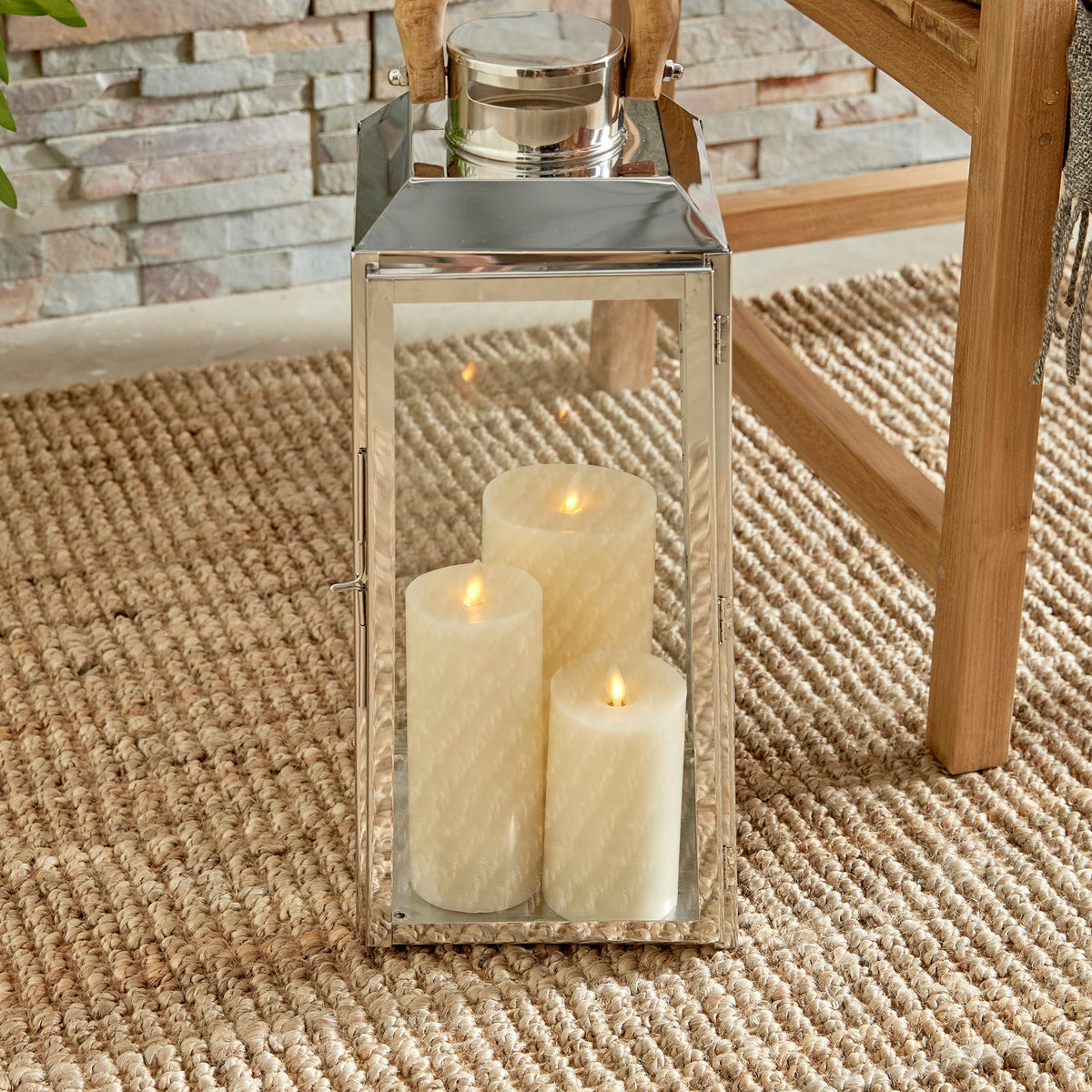 Stainless Steel Outdoor Lantern with Teak Handle