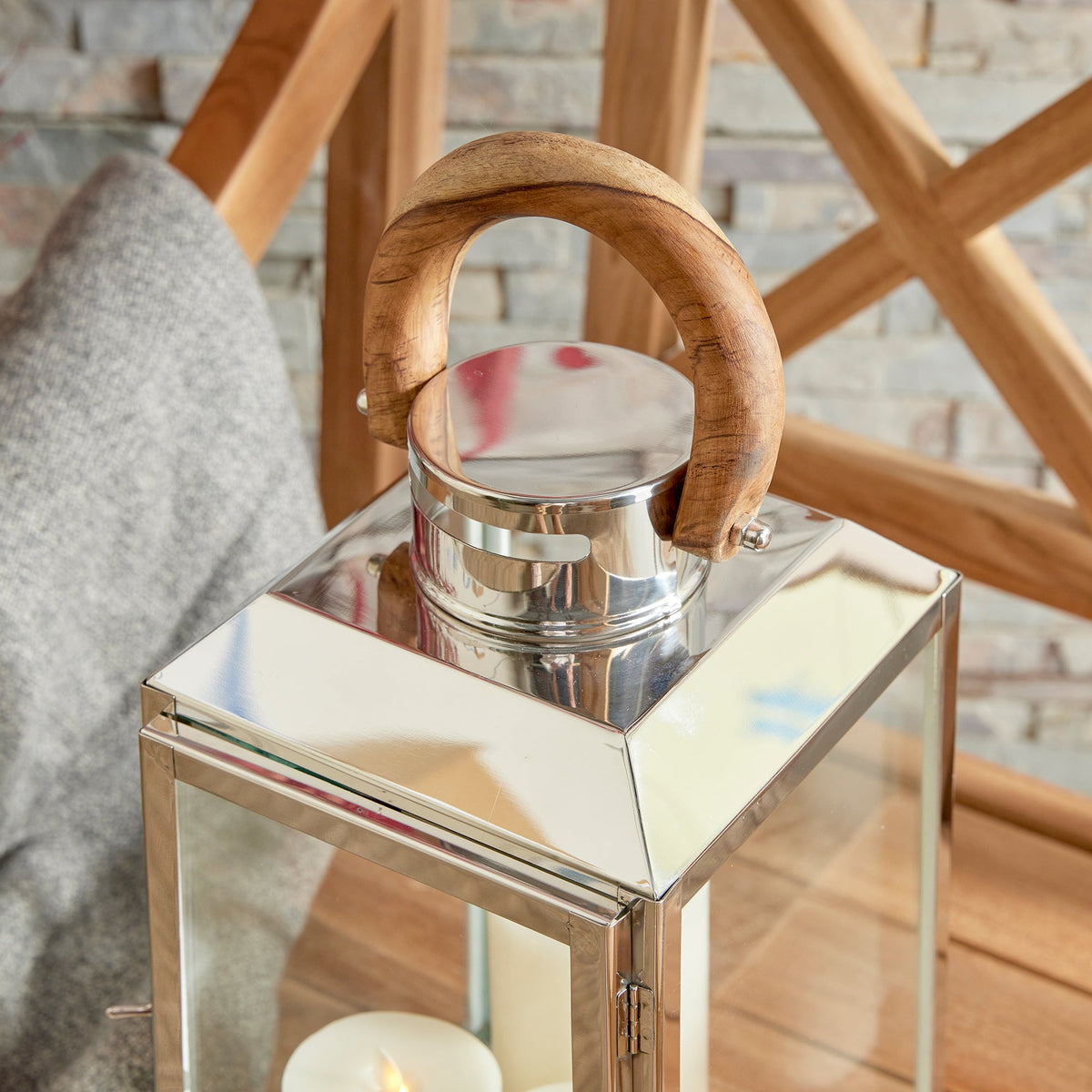 Stainless Steel Outdoor Lantern with Teak Handle