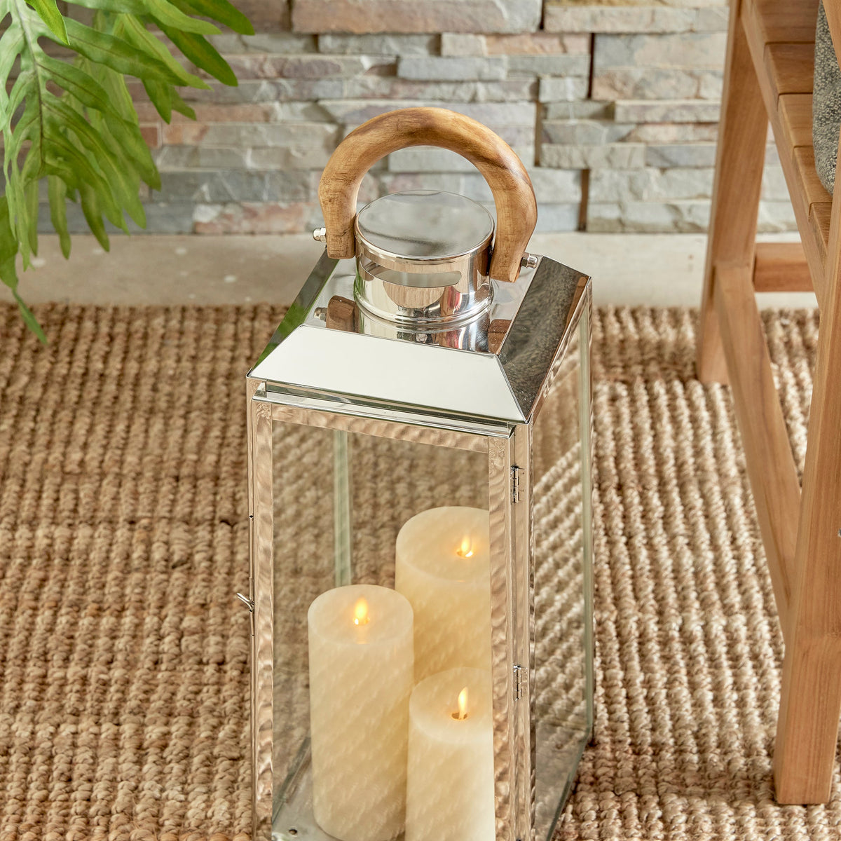 Stainless Steel Outdoor Lantern with Teak Handle