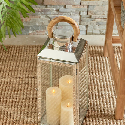 Stainless Steel Outdoor Lantern with Teak Handle