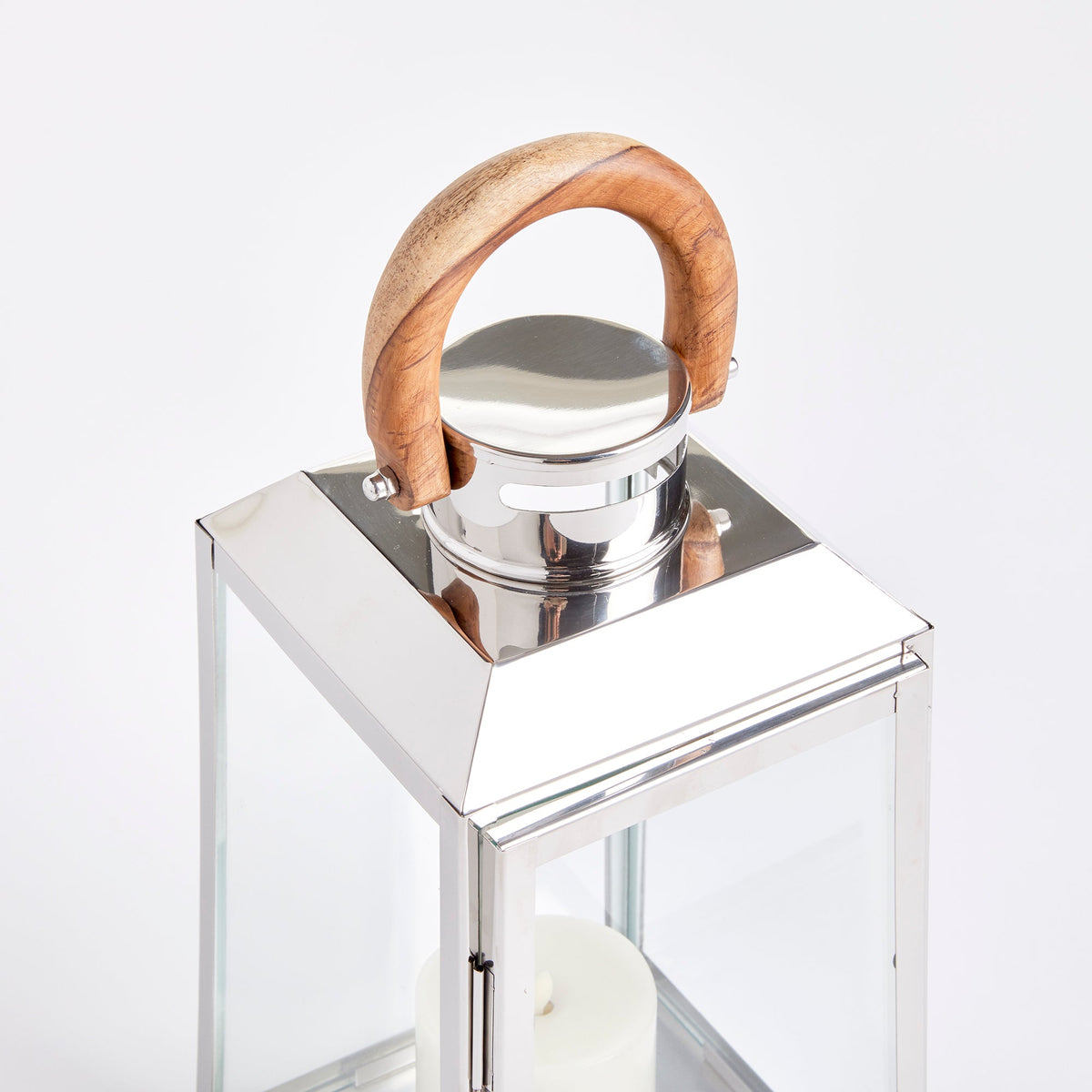 Stainless Steel Outdoor Lantern with Teak Handle