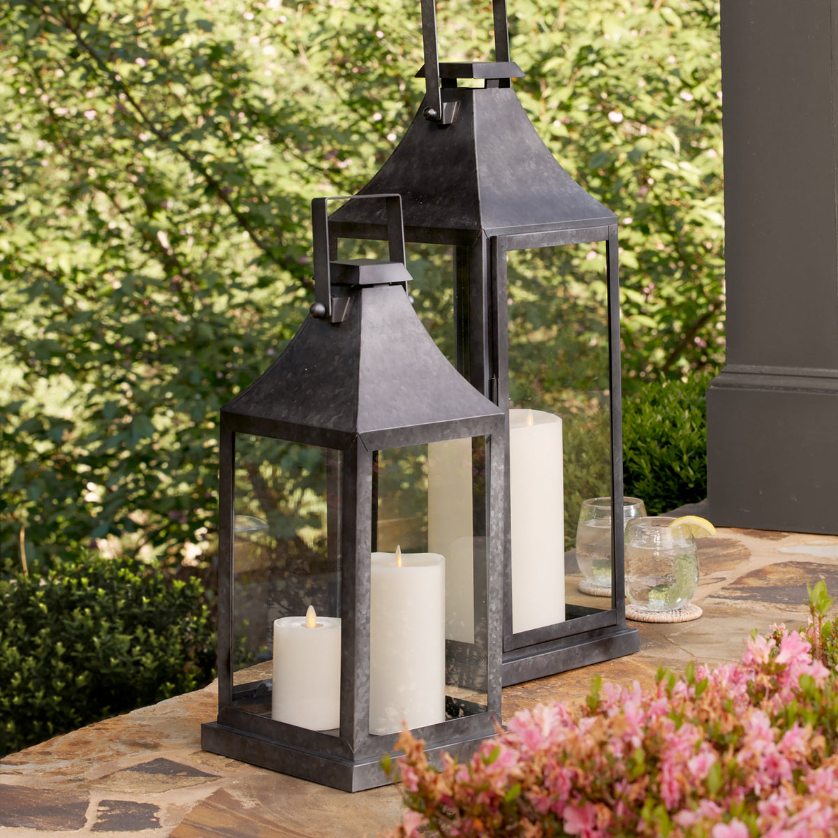 Galvanized Metal & Glass Lantern