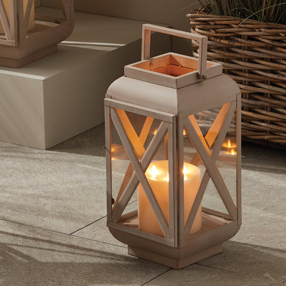 Sandstone-Finish Glass Outdoor Candle Lantern