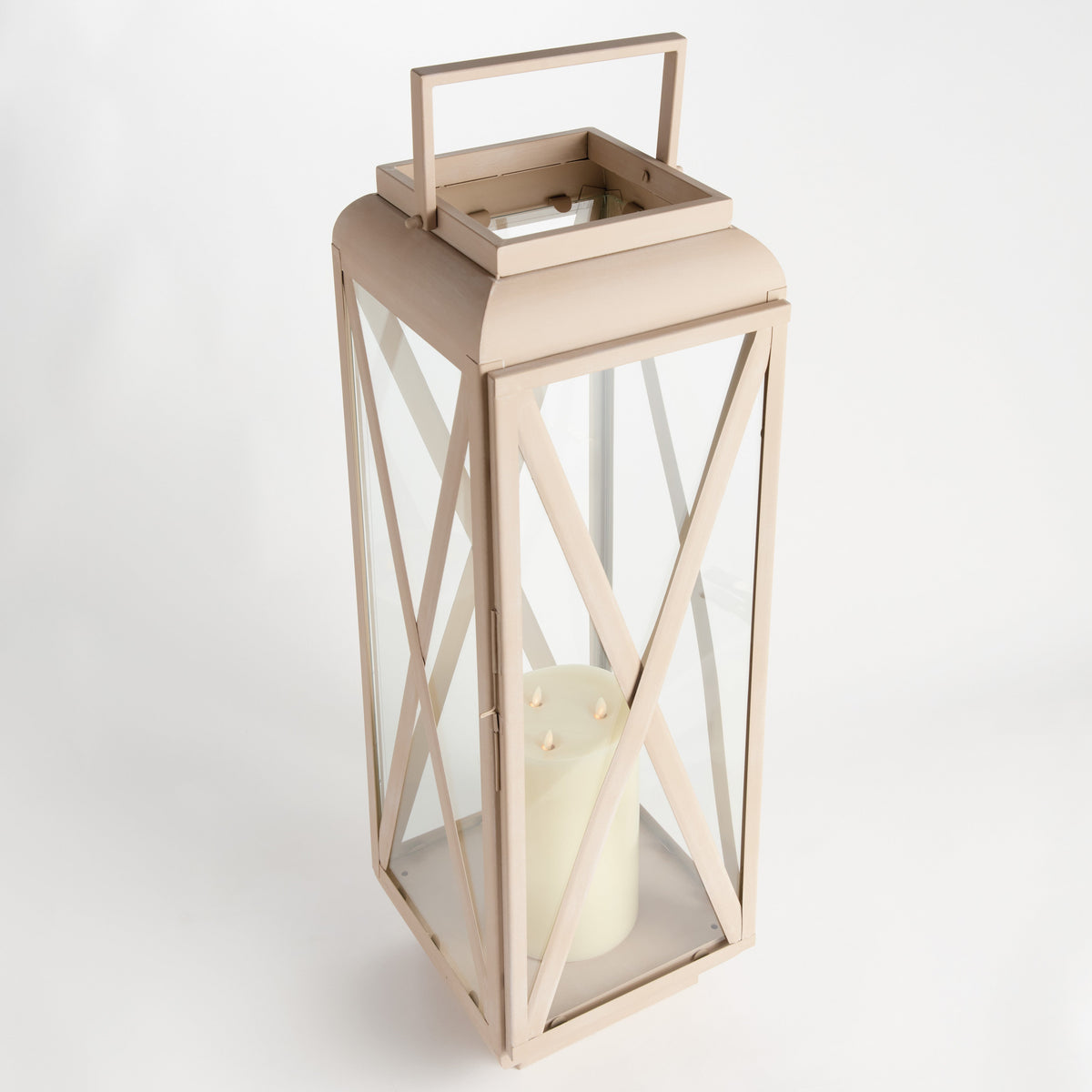 Sandstone-Finish Glass Outdoor Candle Lantern