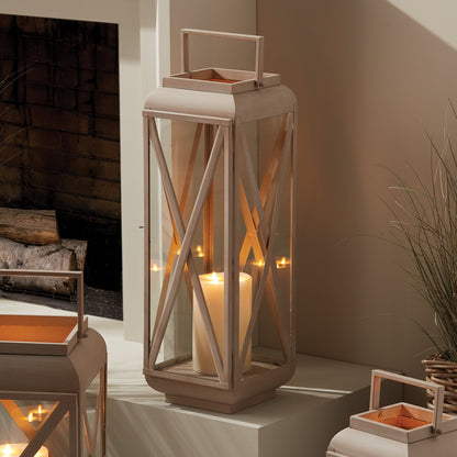 Sandstone-Finish Glass Outdoor Candle Lantern