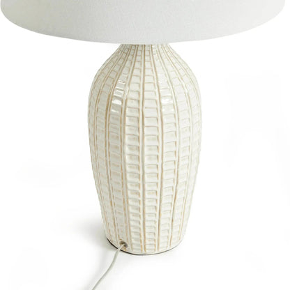 White Ceramic Table Lamp with Brass Accents