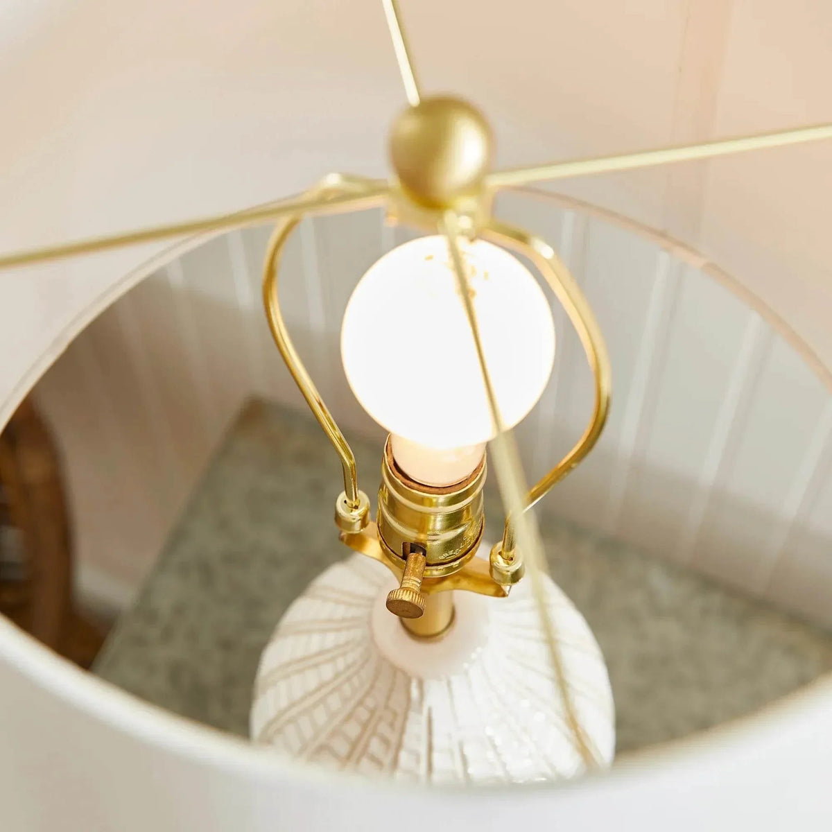 White Ceramic Table Lamp with Brass Accents
