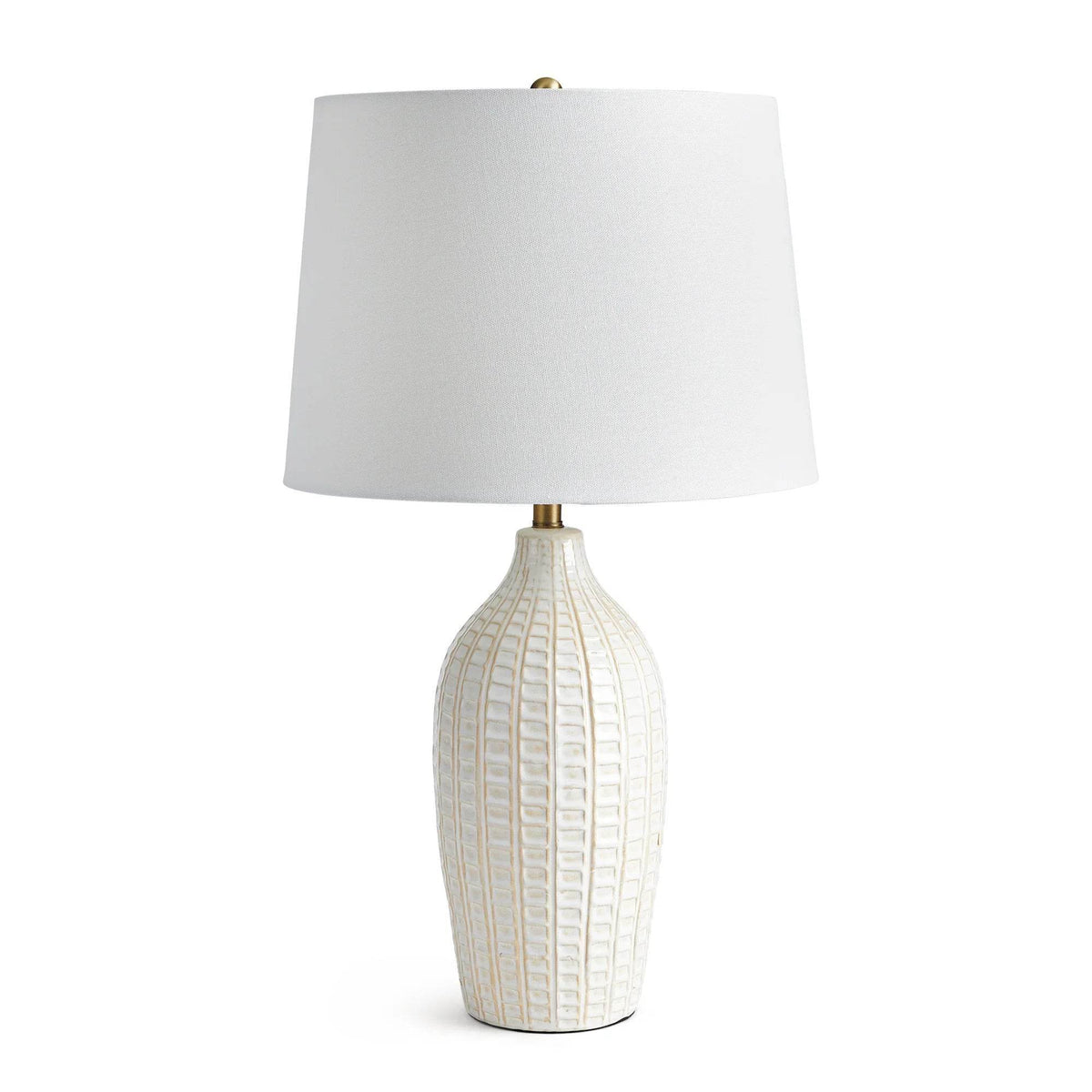 White Ceramic Table Lamp with Brass Accents