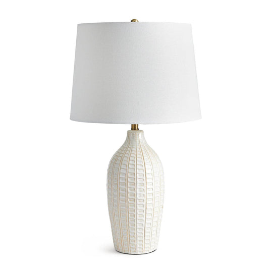 White Ceramic Table Lamp with Brass Accents