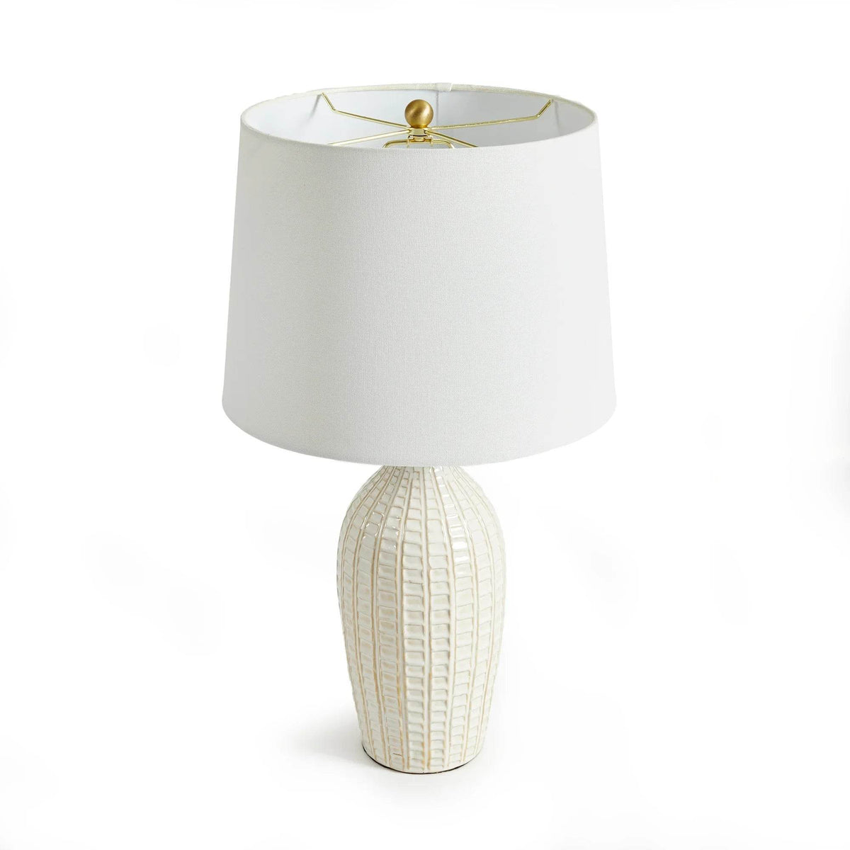 White Ceramic Table Lamp with Brass Accents