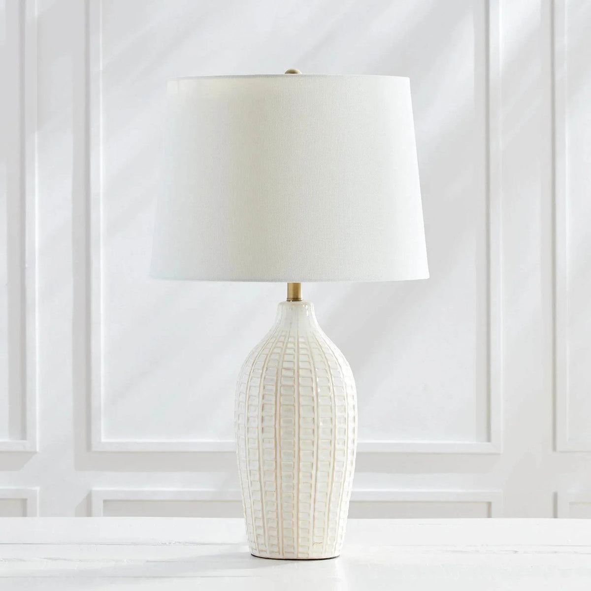 White Ceramic Table Lamp with Brass Accents