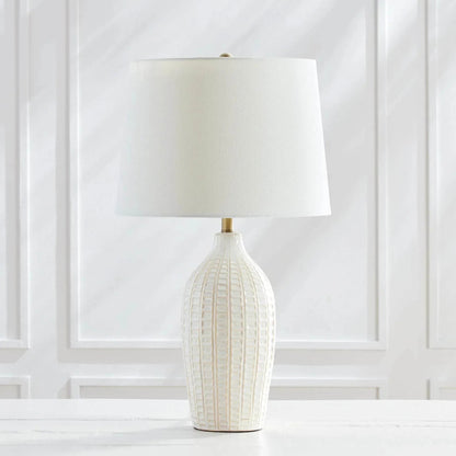 White Ceramic Table Lamp with Brass Accents