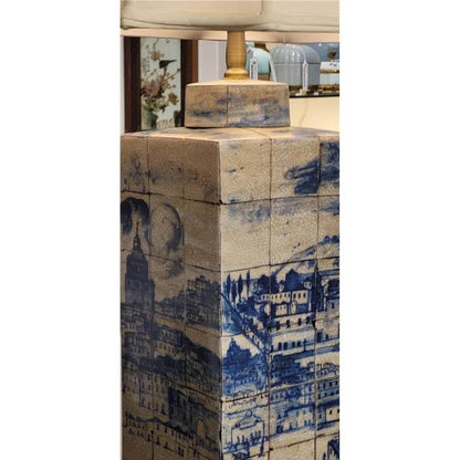 Blue & White Porcelain Village Table Lamp - 33 in