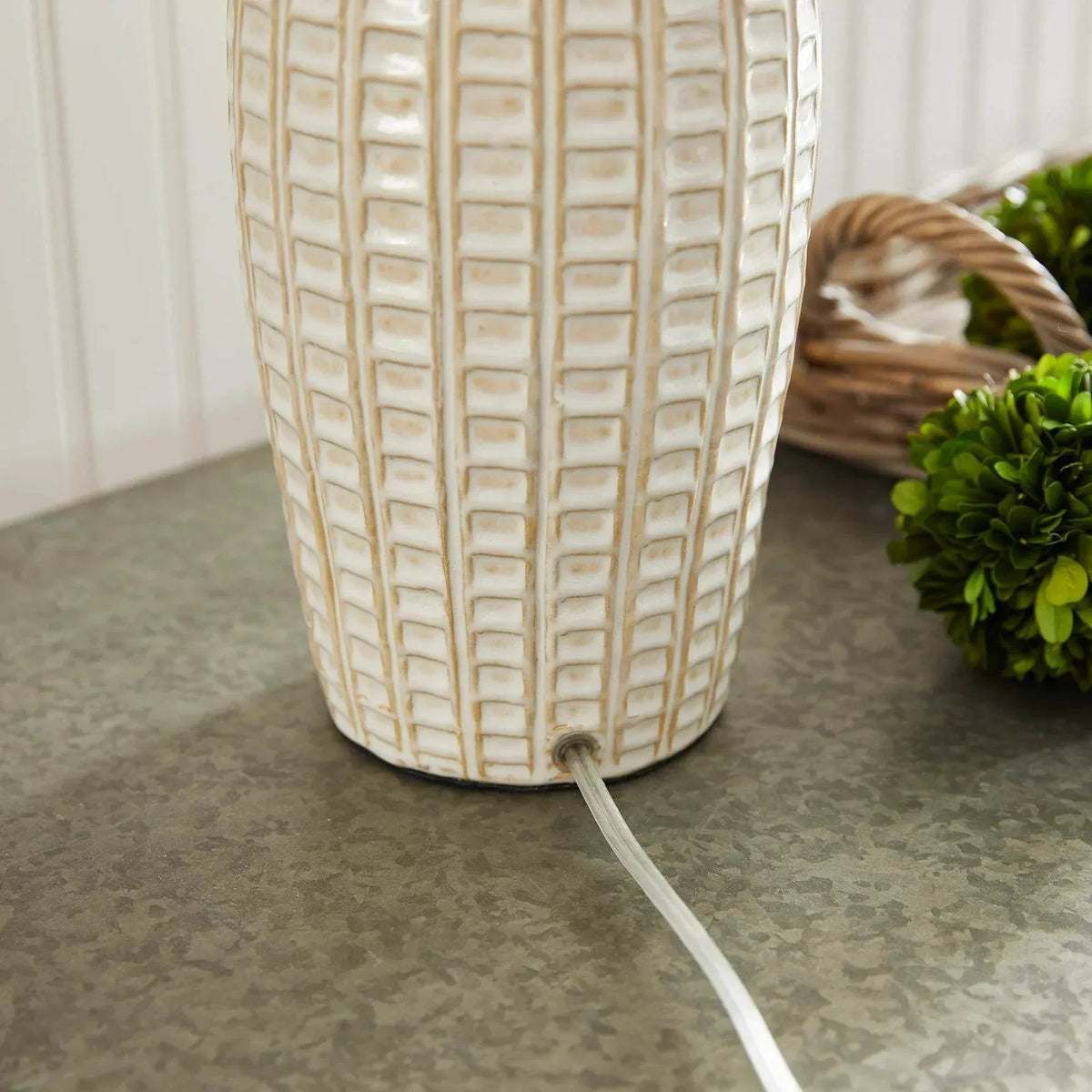 White Ceramic Table Lamp with Brass Accents