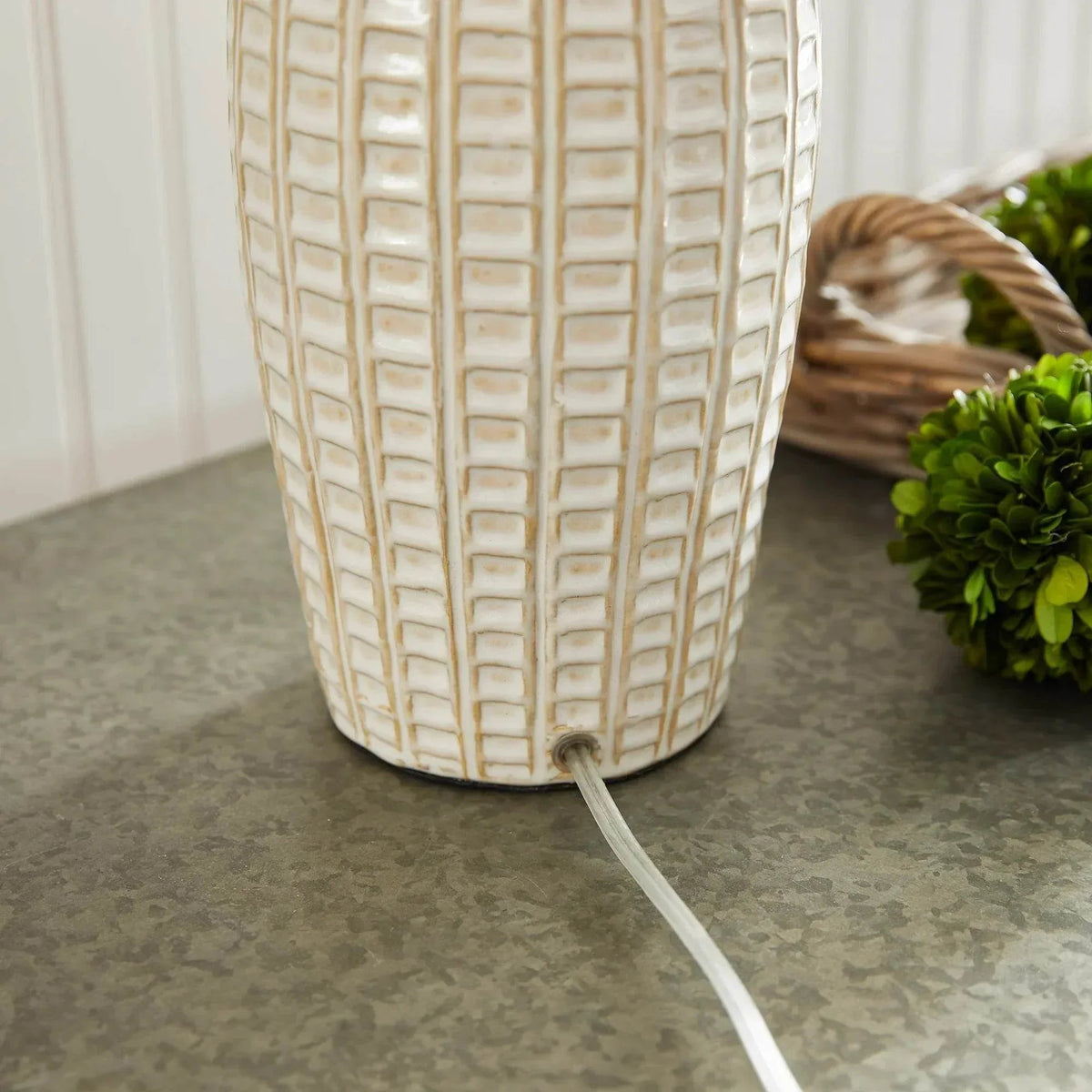 White Ceramic Table Lamp with Brass Accents