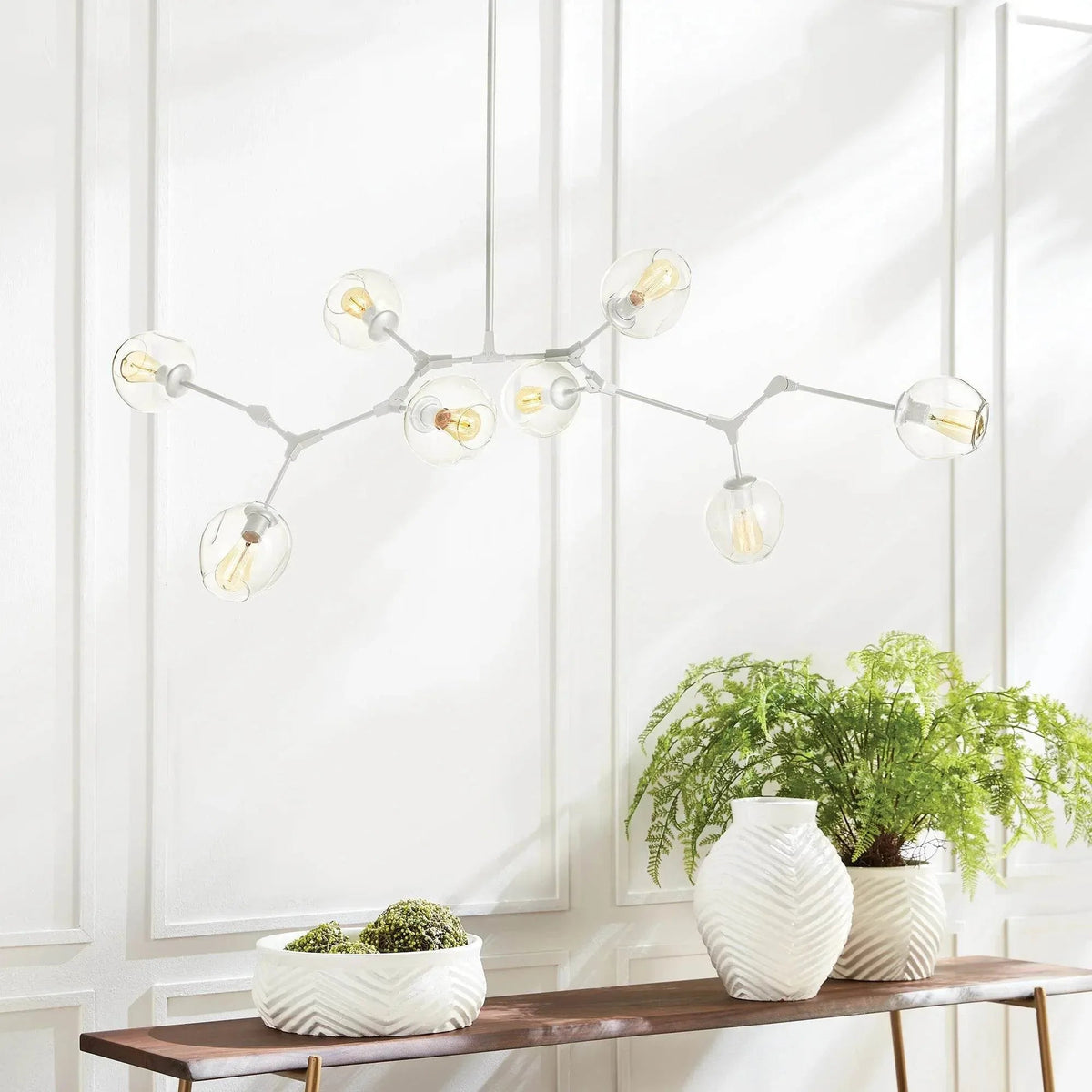 Adjustable White Globe Chandelier
