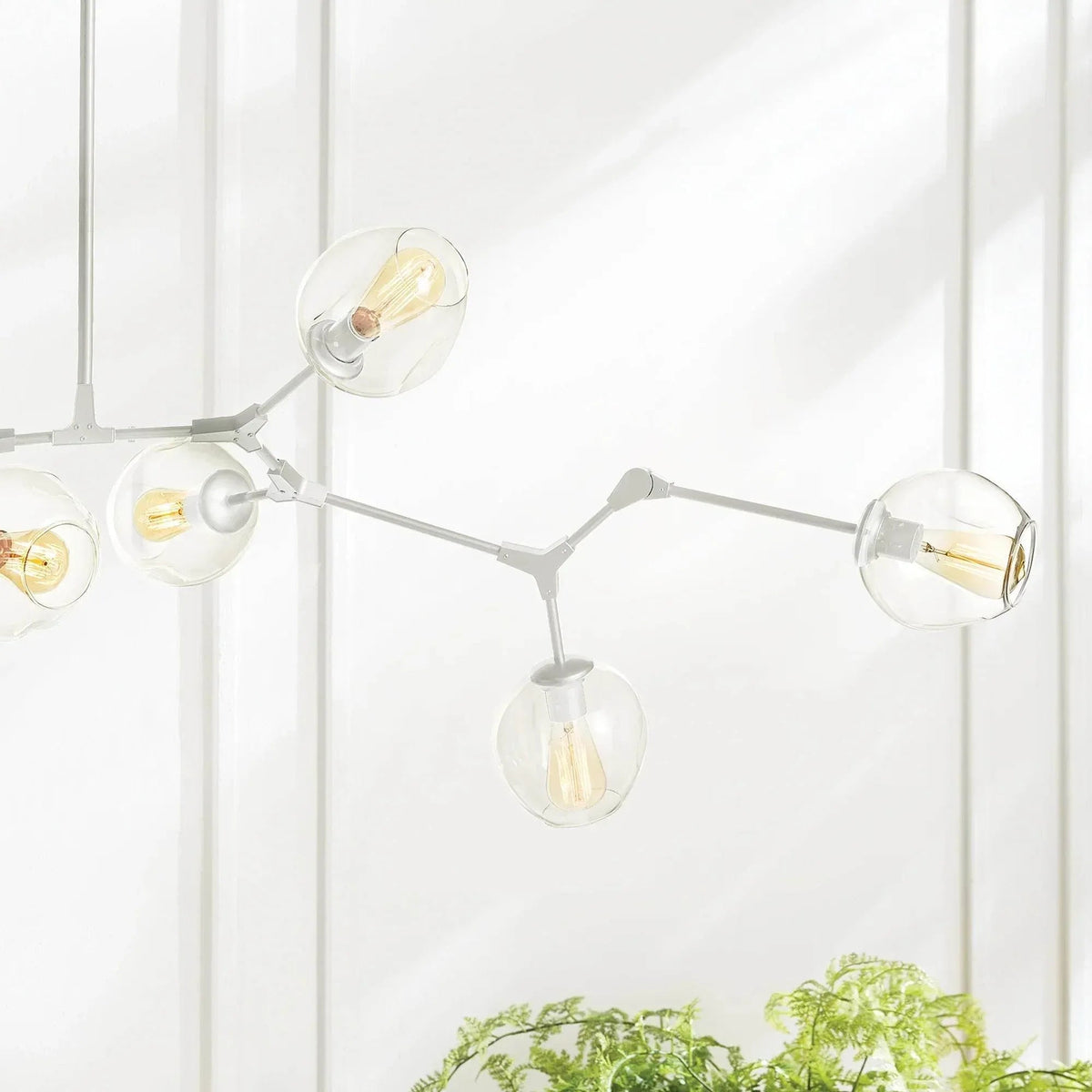 Adjustable White Globe Chandelier